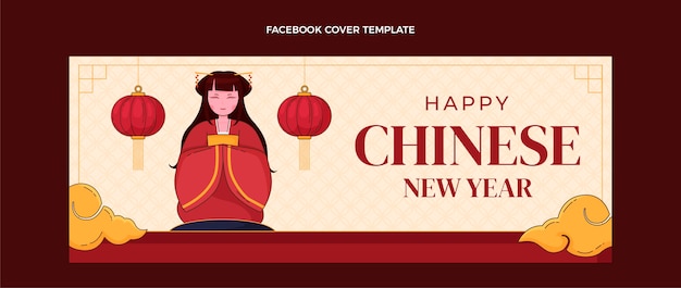 Modelo de capa de mídia social desenhado à mão para o ano novo chinês