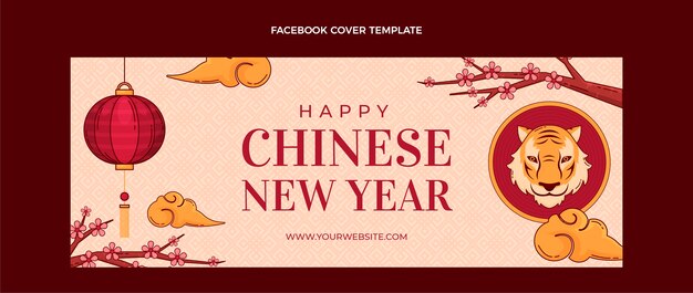 Modelo de capa de mídia social desenhado à mão para o ano novo chinês