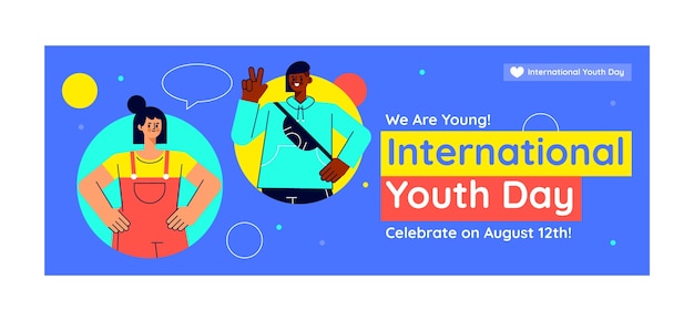 Vetor grátis modelo de capa de mídia social do dia internacional da juventude plana