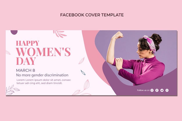 Modelo de capa de mídia social do dia internacional da mulher plana