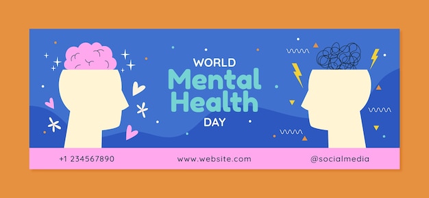Modelo de capa de mídia social do dia mundial da saúde mental plana