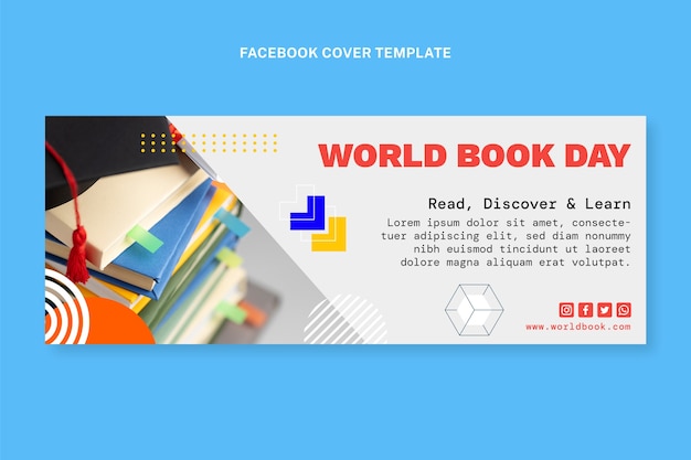 Vetor grátis modelo de capa de mídia social do dia mundial do livro plano