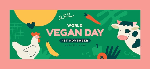 Vetor grátis modelo de capa de mídia social do dia vegano do mundo plano