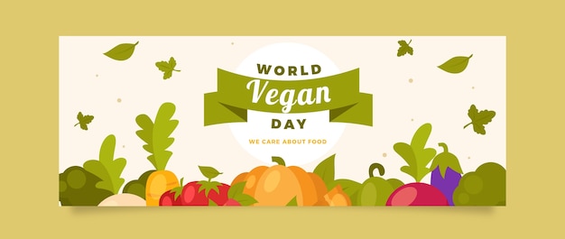 Vetor grátis modelo de capa de mídia social do dia vegano do mundo plano