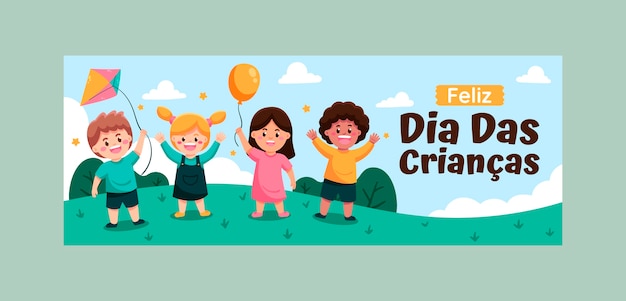 Modelo de capa de mídia social Flat dia das criancas