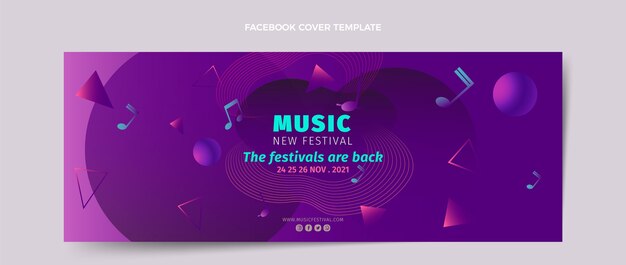Modelo de capa de mídia social gradiente colorido para festival de música
