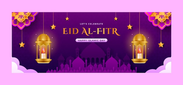 Modelo de capa de mídia social gradiente eid al-fitr