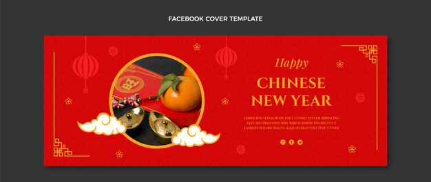 Modelo de capa de mídia social plana de ano novo chinês