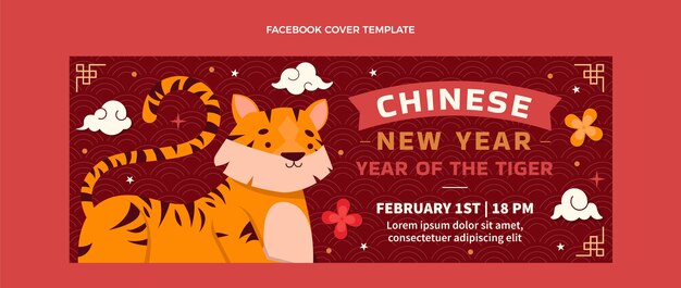 Modelo de capa de mídia social plana de ano novo chinês