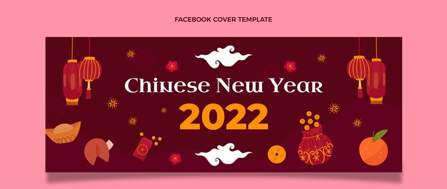 Modelo de capa de mídia social plana de ano novo chinês
