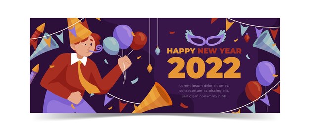 Modelo de capa de mídia social plana de ano novo