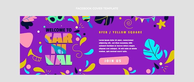 Modelo de capa de mídia social plana de carnaval