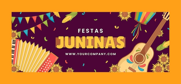 Modelo de capa de mídia social plana para celebração de festas juninas brasileiras