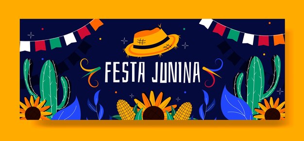 Modelo de capa de mídia social plana para celebração de festas juninas brasileiras