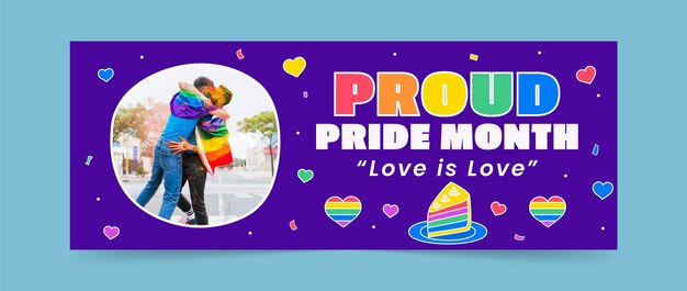 Modelo de capa de mídia social plana para celebração do mês do orgulho