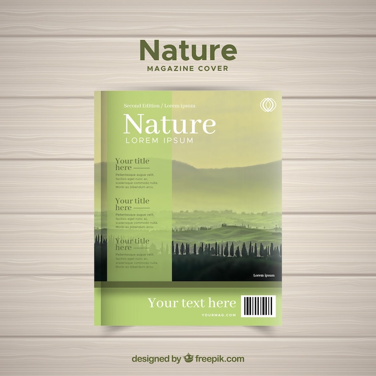 Vetor grátis modelo de capa de revista de natureza com foto