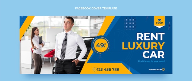 Modelo de capa do facebook de aluguel de carro de design plano