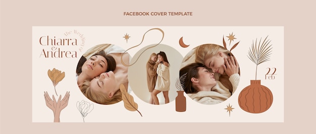 Modelo de capa do facebook de casamento desenhado à mão