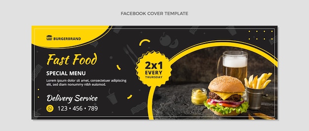 Modelo de capa do facebook de comida de design plano