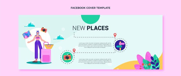 Modelo de capa do facebook de viagens de design plano