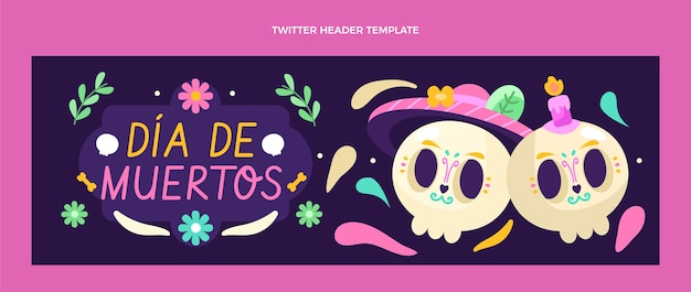 Vetor grátis modelo de capa do twitter de flat dia de muertos