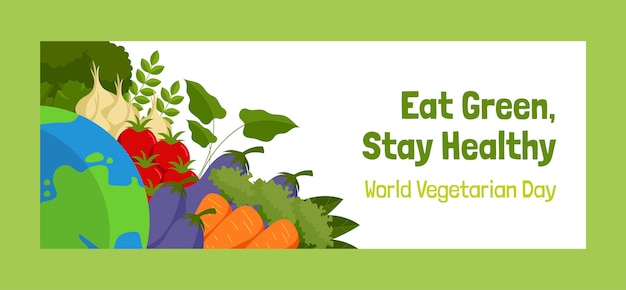 Vetor grátis modelo de capa plana de mídia social para a celebração do dia mundial do vegetarianismo