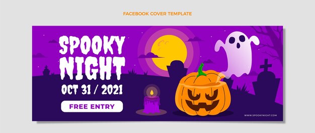 Modelo de capa plana desenhada à mão para mídia social de halloween