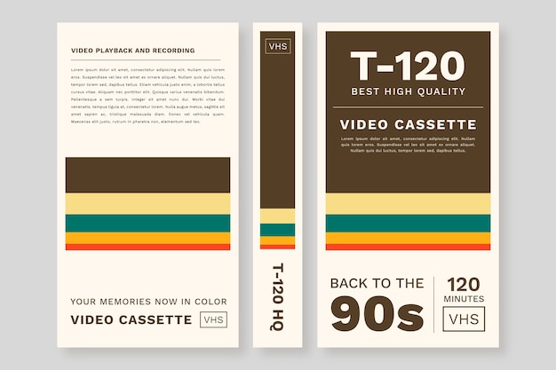 Modelo de capa vhs de design plano