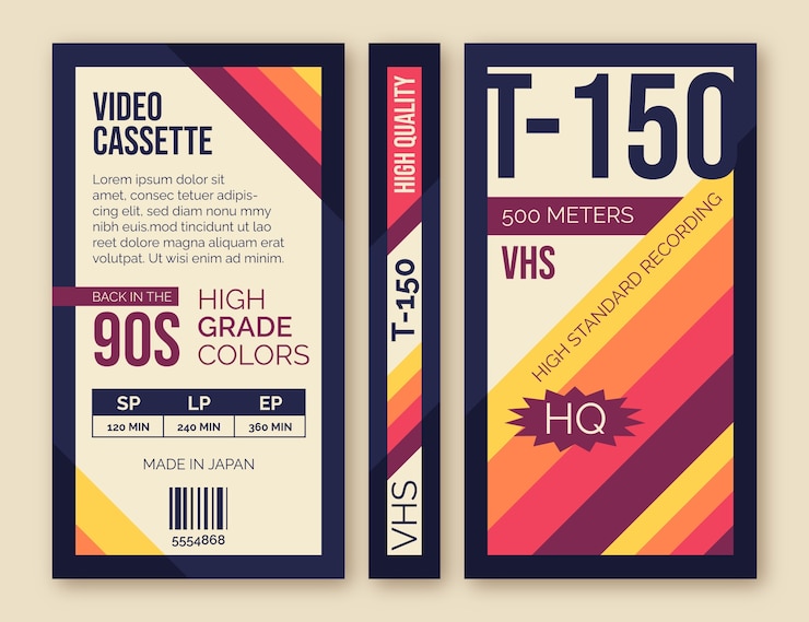 Vetor grátis modelo de capa vhs de design plano