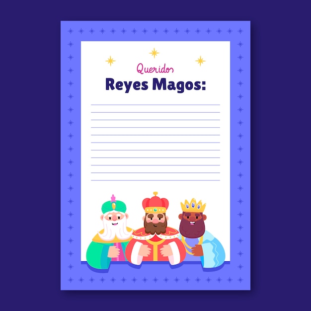 Modelo de carta da lista de desejos flat reyes magos