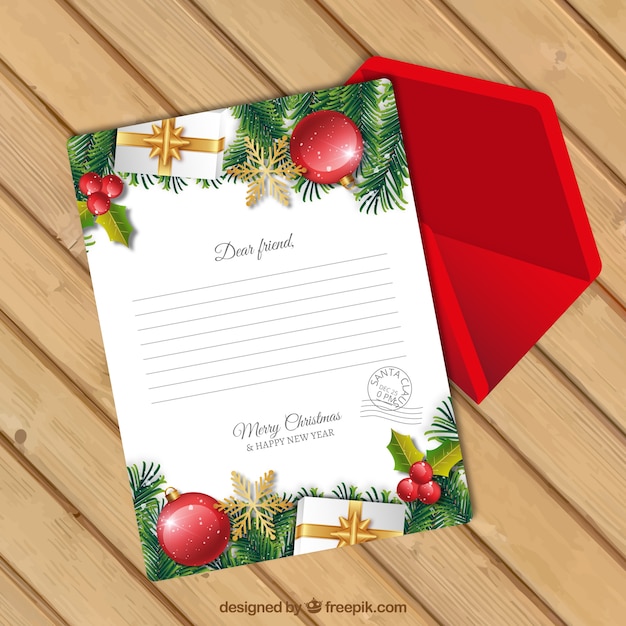 Modelo de carta de natal com envelope vermelho