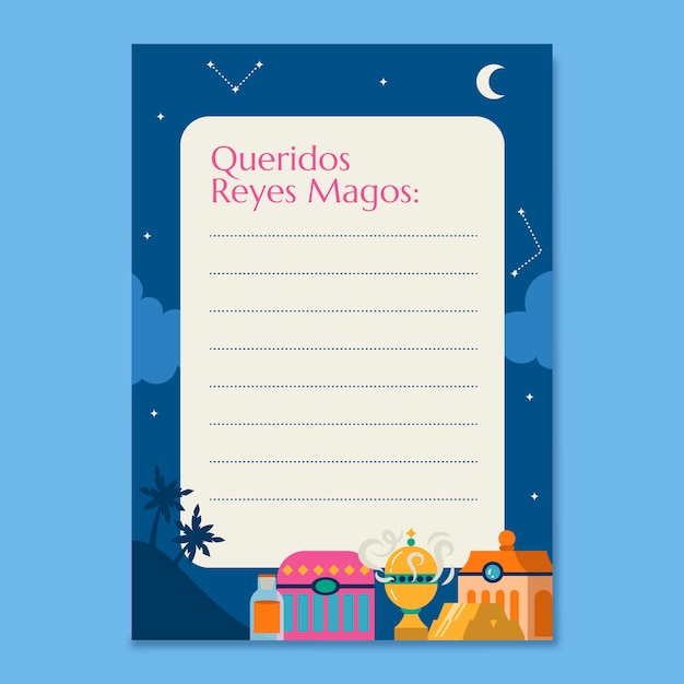 Vetor grátis modelo de carta de reyes magos desenhado à mão