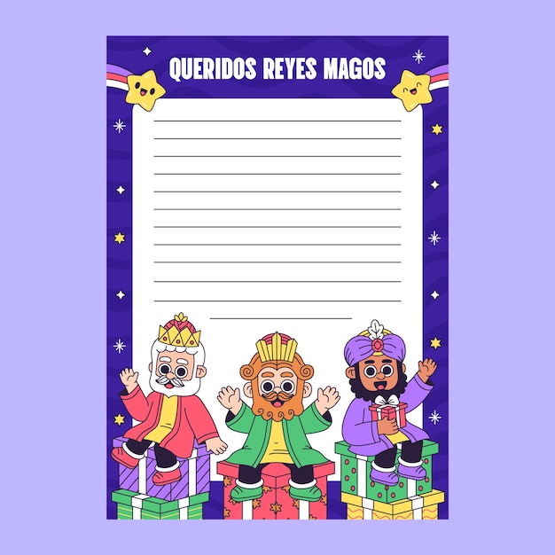 Vetor grátis modelo de carta de reyes magos desenhado à mão