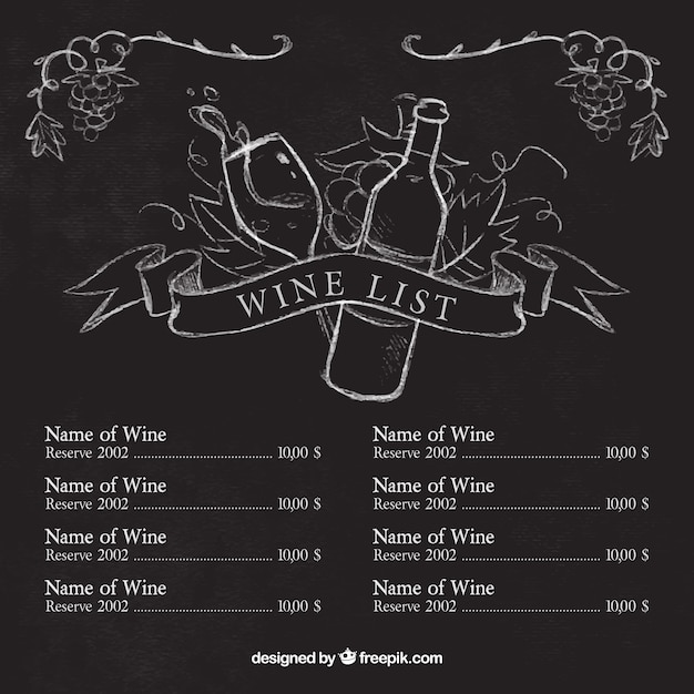 Vetor grátis modelo de carta de vinhos com desenhos no quadro-negro