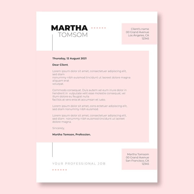 Vetor grátis modelo de carta moderna duotônica rosa claro martha