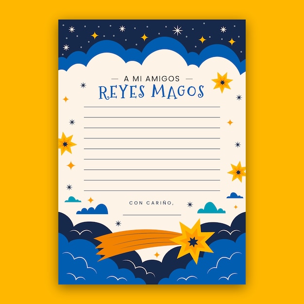 Vetor grátis modelo de carta plana reyes magos