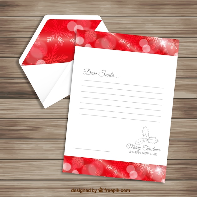 modelo de carta vermelho e envelope para Papai Noel