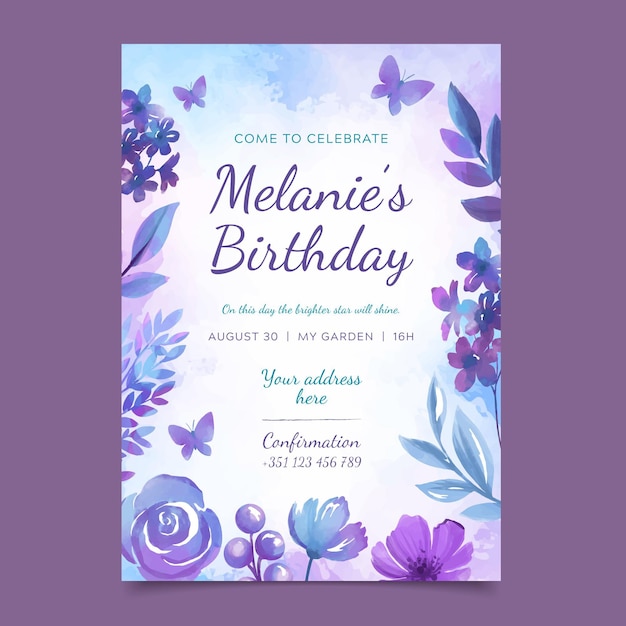 Modelo de cartão de aniversário floral colorido