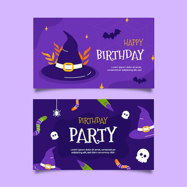 Modelo de cartão de aniversário plano para celebração de halloween