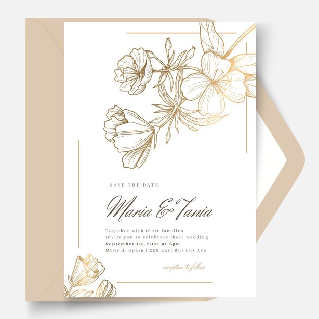 Modelo de cartão de casamento em estilo floral
