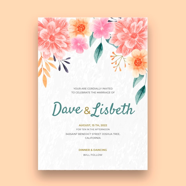Modelo de cartão de casamento floral