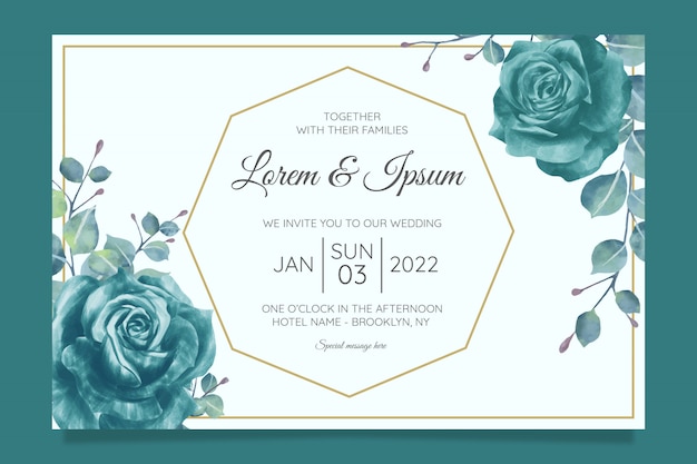Modelo de cartão de convite de casamento bonito conjunto com moldura floral geométrica