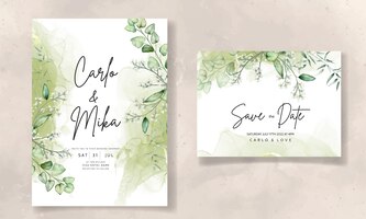 Modelo de cartão de convite de casamento com aquarela de folhas de eucalipto