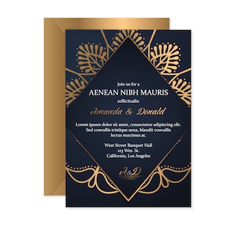 Modelo de cartão de convite de casamento com estilo étnico, design oriental