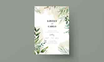 Vetor grátis modelo de cartão de convite de casamento com folhas lindas