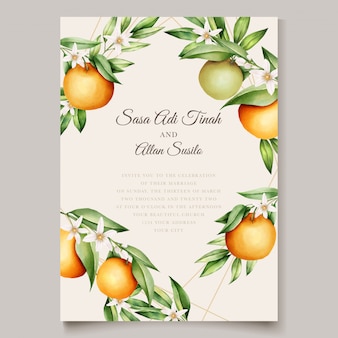 Modelo de cartão de convite de casamento de frutas laranja aquarela botânica