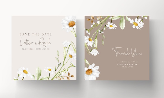 Vetor grátis modelo de cartão de convite de casamento elegante flor margarida