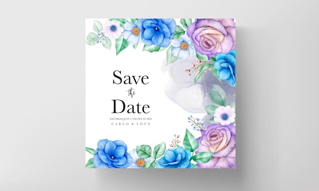 Modelo de cartão de convite de casamento floral desenhado à mão em aquarela
