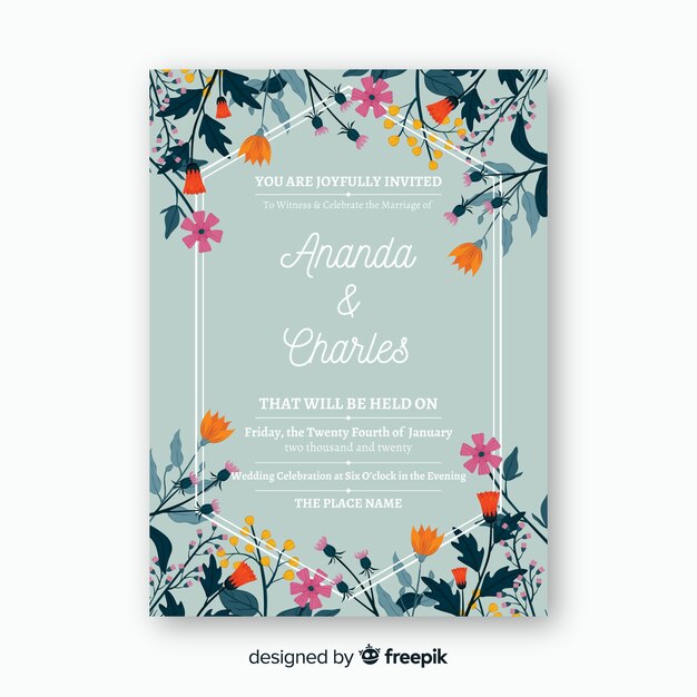 Modelo de cartão de convite de casamento floral