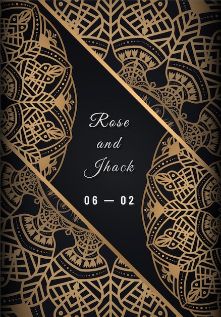 Modelo de cartão de convite de casamento mandala islâmica de luxo Vetor Premium
